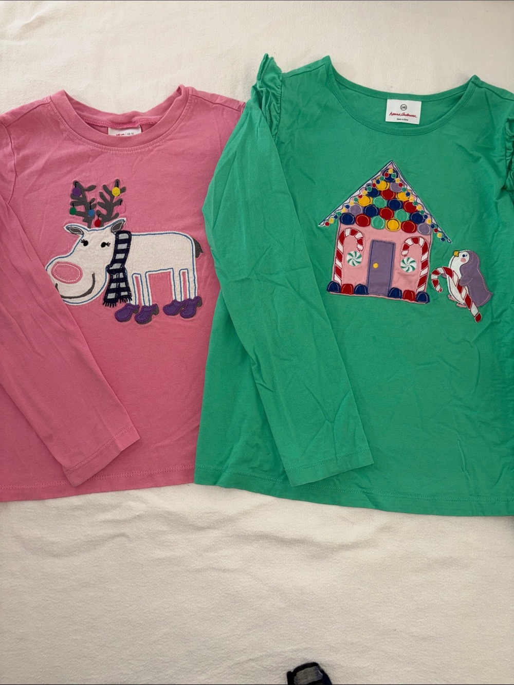 Hanna Andersson Holiday Christmas tops long sleeve applique shirt, girls 140 10